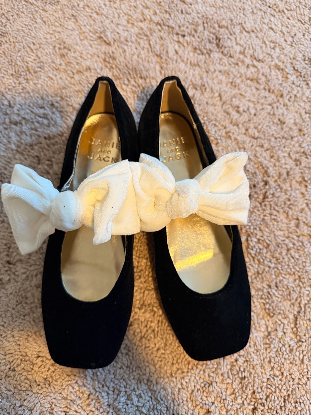 Janie and Jack Black Girls Dress Shoes with Cream Bow Accent